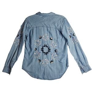 Rails XS  chambray light jean Buttondown Embroidered Arms n‎ back allover shirts